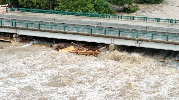 2025년 7월 5일, 미국 텍사스주 조지타운에서 드론으로 촬영한 샌 가브리엘 강의 모습. 로이터 연합뉴스