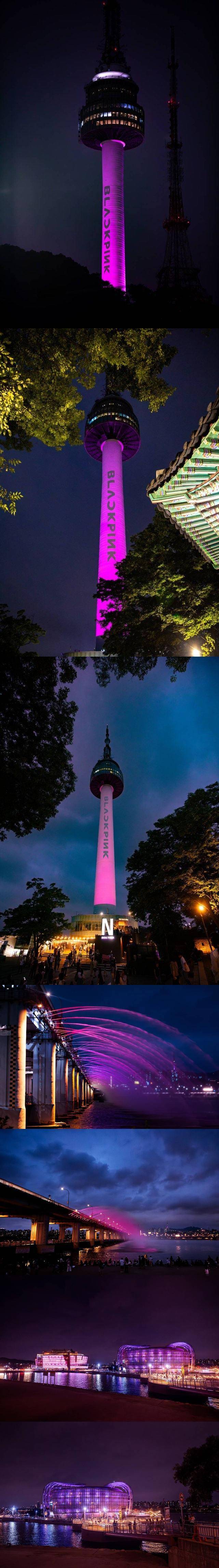 블랙핑크가 월드투어 개막을 기념해 남산서울타워, 세빛섬, 반포대교 등을 핑크빛으로 물들이는 ‘PINK AREA’ 프로모션을 진행하며 서울을 블랙핑크 테마로 장식했다. 사진제공 | YG 엔터테인먼트