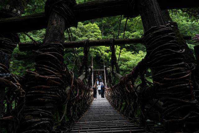 일본 도쿠시마현 미요시시의 전통 넝쿨다리 이야노 가즈라바시.