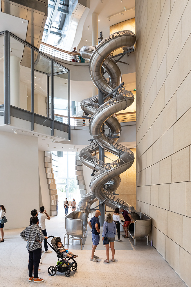 Installation view of "Isometric Slides" by Carsten Holler at the LUMA Arles in Arles, France (Adrian Deweerdt)