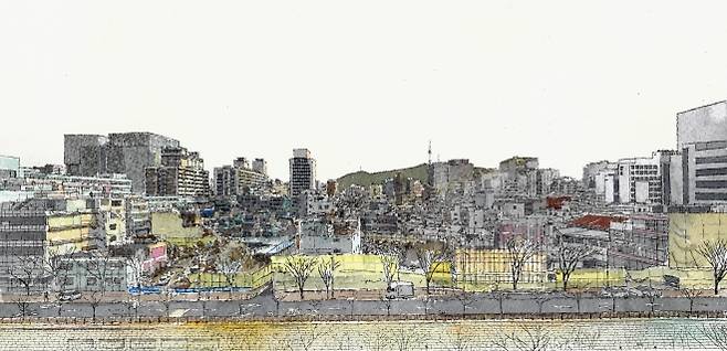 서울 중구 을지로 풍경. 이곳에선 도시가 가진 오래된 결을 모두 지우면서 재개발이 급하게 진행되고 있다. 임형남 그림