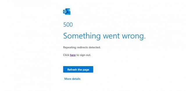 아웃룩 장애로 발생한 오류 메세지(이미지=엑스)