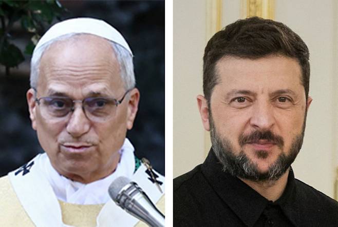 레오 14세(왼쪽), 젤렌스키 대통령.