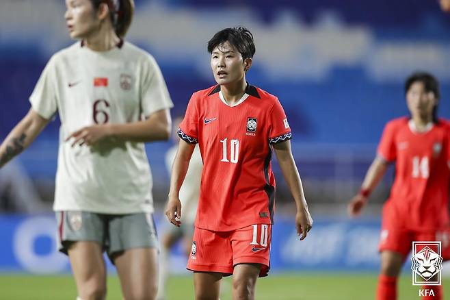 지난 9일 수원월드컵경기장에서 열린 2025 동아시아축구연맹(EAFF) E-1 챔피언십(동아시안컵) 여자부 중국전에 선발 풀타임 출전한 지소연. /사진=대한축구협회 제공