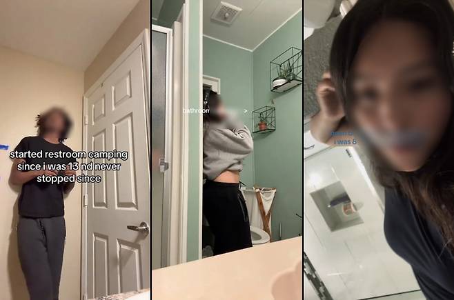 틱톡커들이 화장실 캠핑하는 모습을 담은 영상. 사진=틱톡(juhaspam/zhecknn.3/user020111001)캡처