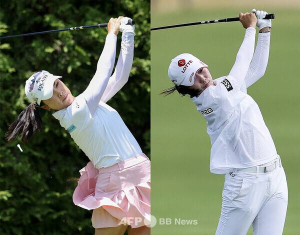 2025년 미국여자프로골프(LPGA) 투어 메이저 골프대회 아문디 에비앙 챔피언십에 출전한 윤이나, 황유민 프로. 사진제공=ⓒAFPBBNews = News1