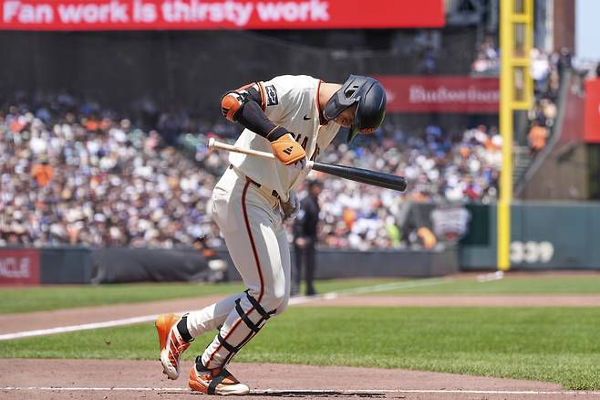 San Francisco Giants' Jung Hoo Lee reacts after hitting a fly ball to Los Angeles Dodgers center fielder Andy Pages for an out during the fourth inning of a baseball game Saturday, July 12, 2025, in San Francisco. (AP Photo/Godofredo A. Vasquez)
<저작권자(c) 연합뉴스, 무단 전재-재배포, AI 학습 및 활용 금지>