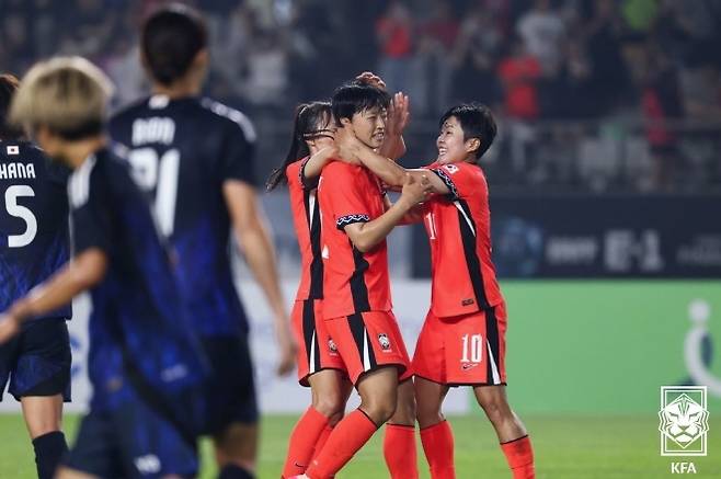 한국 여자 축구 대표팀이 일본과의 맞대결에서 1-1 무승부를 기록했다. 사진=대한축구협회