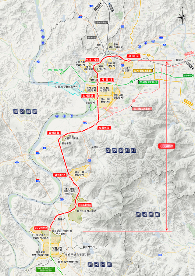 대구 산업선 노선도. 대구시 제공