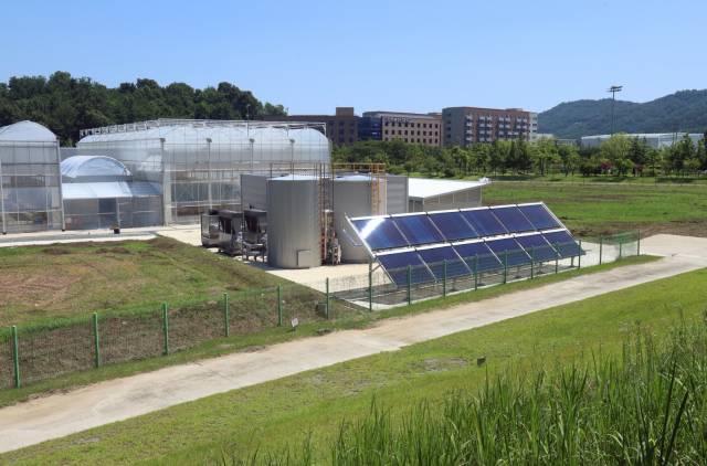 15일 전북 전주시 농촌진흥청 국립농업과학원 내 한국기계연구원 스마트 온실 실증 시설과 온실 삼중 열병합발전 시스템 시설. 사진 제공=한국기계연구원