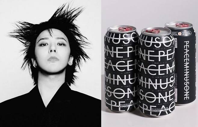 가수 지드래곤(왼쪽)과 지드래곤이 디자인에 참여해 화제가 된 '피스마이너스원 하이볼'. 갤럭시코퍼레이션