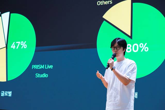 송지철 네이버 프리즘 스튜디오 리더가 버추얼 창작 시장 사업 전략을 소개하고 있다. 사진제공=네이버