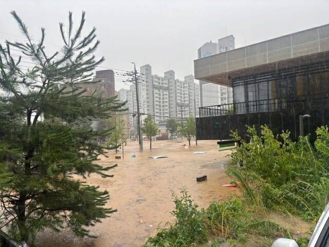 폭우로 침수된 스타벅스 매장. (사진=엑스 캡처)