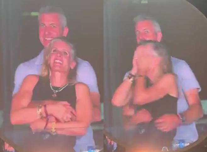 지난 16일 미국 매사추세츠 보스턴에서 열린 밴드 콜드플레이 콘서트에서 미국 IT기업 '아스트로노머' CEO(최고경영자) 앤디 바이런과 CPO(최고인사책임자) 크리스틴 캐벗이 다정하게 스킨십을 하며 공연을 관람하는 모습이 포착됐다. 두 사람은 전광판에 자신들의 얼굴이 비춰지자 깜짝 놀라는 모습을 보였다./사진=엑스(X·옛 트위터) 영상 캡처