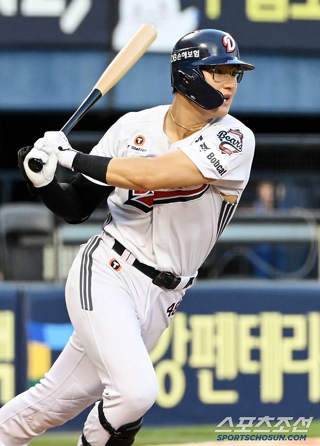 1일 잠실야구장에서 열린 삼성과 두산의 경기, 두산 김동준이 타격을 하고 있다. 잠실=허상욱 기자wook@sportschosun.com/2025.07.01/
