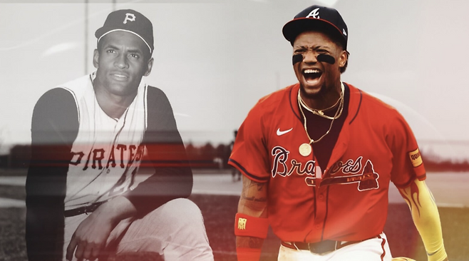 로베르토 클레멘테(왼쪽)와 로날드 아쿠냐 주니어. MLB닷컴 홈페이지 캡처