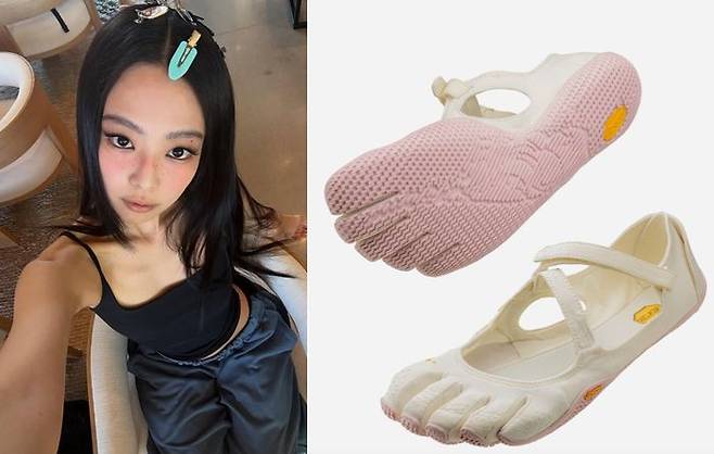 블랙핑크 제니(왼쪽)와 그가 신은 신발 ⓒ제니 SNS, 비브람 홈페이지 갈무리(왼쪽부터)