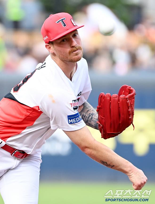 7일 광주KIA챔피언스필드에서 열린 한화와 KIA의 경기, KIA 선발투수 올러가 역투하고 있다. 광주=허상욱 기자wook@sportschosun.com/2025.06.07/