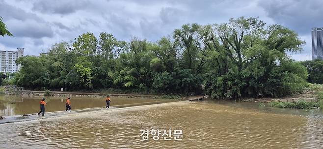 119대원들이 지난 17일 광주 북구 신안동에서 실종 신고된 A씨를 찾기 위해 광주천을 수색하고 있다. 광주소방본부 제공.