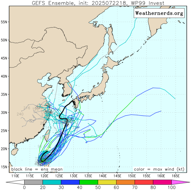 다중앙상블(GEFS) 모델 감시 99W 열대요란(JTWC TD 11W 명명) 예상경로