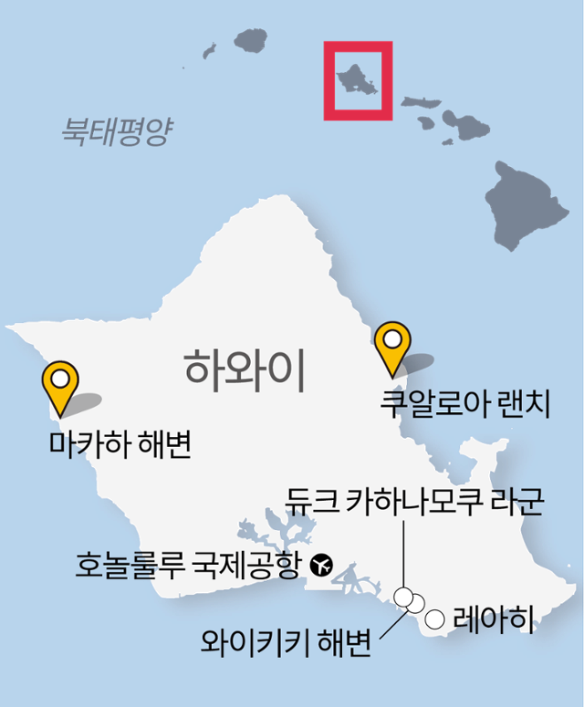미국 하와이 오아후 지도.