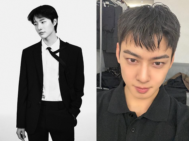 21일 ,‘음원 천재’ 가수 우즈(왼쪽)가 전역한 한편 ‘얼굴 천재’ 차은우는 입대를 앞둔 근황을 공개해 두 천재의 군 복무 ‘배턴 터치’가 눈길을 끈다. 우즈는 군 복무 중 자작곡 ‘드라우닝’의 역주행 신화를 쓰며 전성기를 맞았으며, 독보적인 비주얼로 최고의 인기를 누리고 있는 차은우는 오는 28일 입소, 우즈가 전역한 군악대에서 복무 예정이다. 사진 | 이담 엔터테인먼트·차은우 인스타그램