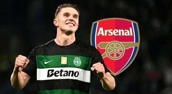 빅토르 요케레스와 아스널 엠블럼. /사진=영국 스카이스포츠 갈무리