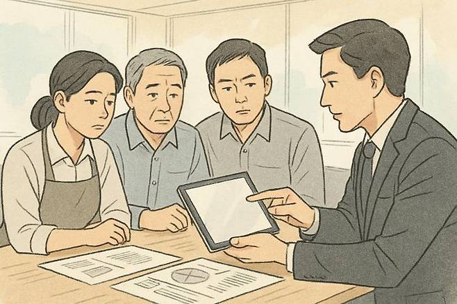 개인사업자들이 대출을 받기 위해 은행 상담을 받고 있다. ⓒ데일리안 AI 이미지 삽화.