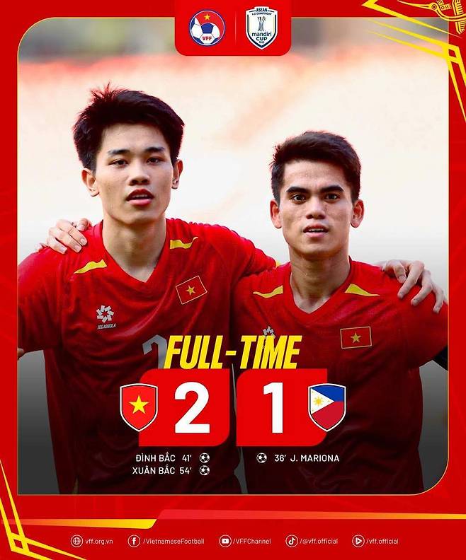 베트남 U23 국가대표팀 경기 결과. /사진=트남축구연맹(VFF) 공식 사회관계망서비스(SNS) 갈무리