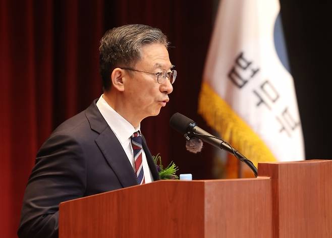 취임사 하는 정성호 법무부 장관 - 정성호 법무부 장관이 21일 정부과천청사에서 열린 취임식에서 취임사 하고 있다. 연합뉴스