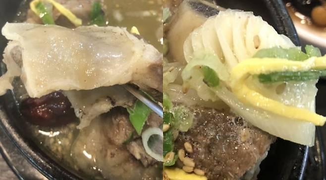 28일 한 네티즌은 강원도 한 휴게소에서 1만6000원짜리 갈비탕을 시키자 손질되지 않은 고기와 비계덩어리가 나왔다고 밝혔다. /보배드림