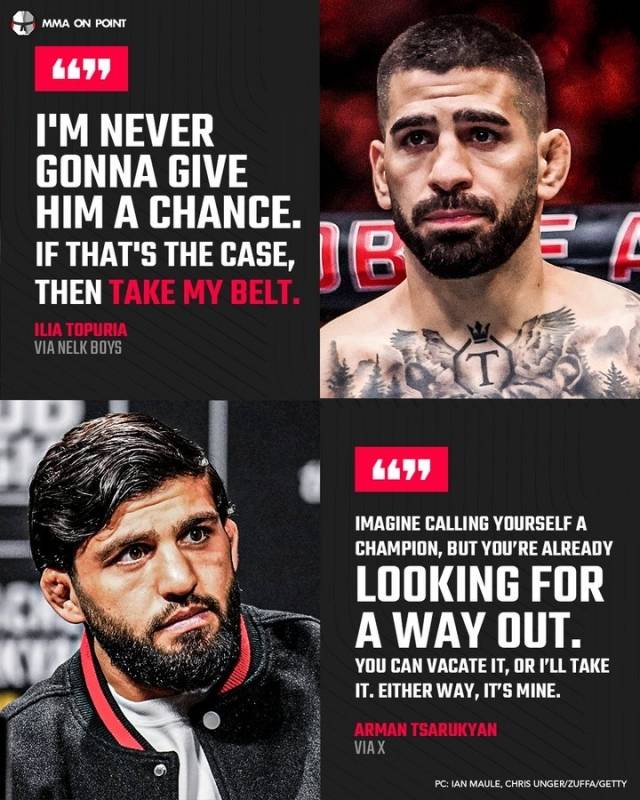 톰 아스피날을 피해 도망 다녔던 존 존스처럼, 일리아 토푸리아 역시 아르만 사루키안의 도전을 외면하고 있다. 사진=MMA 온 포인트 SNS