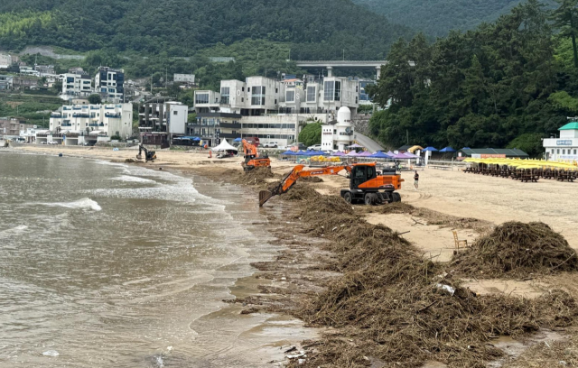 낙동 하구와 인접한 거제시 연안이 최근 집중호우에 떠밀려 온 해양쓰레기로 인해 몸살을 앓고 있다. 피서객 대신 쓰레기가 점령함 흥남해수욕장. 거제시 제공