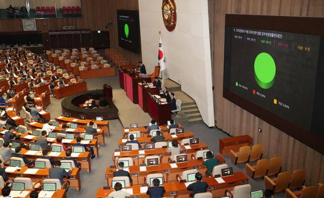 2023년 6월 21일 국회에서 스토킹 범죄의 처벌에 관한 법률 일부개정법률안(스토킹 처벌법 개정안)이 본회의를 통과하고 있다. 고영권 기자