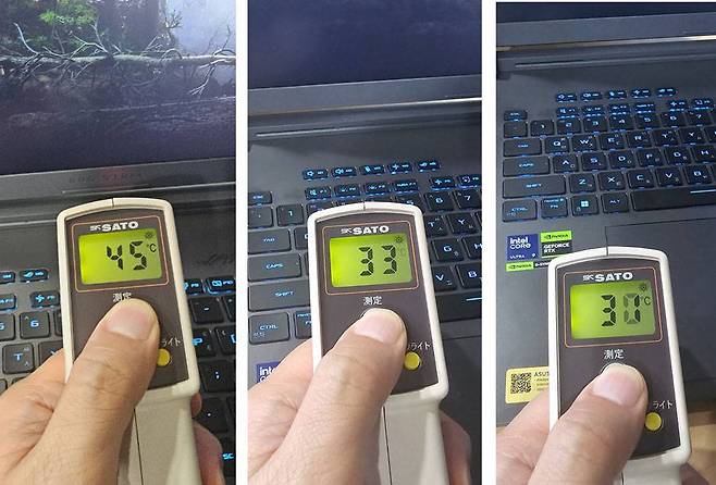 발열 자체는 상당하지만 실제 사용자의 신체가 자주 접촉하는 부분의 온도는 그다지 높지 않다 / 출처=IT동아