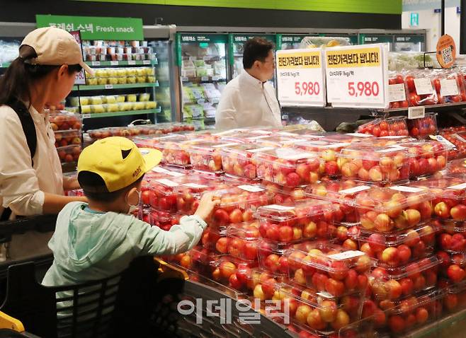 서울 대형마트에서 소비자들이 과일을 구매하고 있는 모습(사진=김태형 기자)