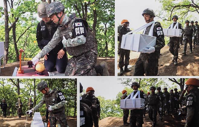 아군의 유해가 분명한 경우에는 사단장인 이 장군이 직접 제례를 주관했다. 간소한 제사상에 술을 올리는 모습. /이상철 장군 제공