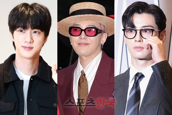 방탄소년단 진, 빅뱅 지드래곤, 아스트로 차은우(왼쪽부터) ⓒ이혜영 기자 lhy@hankooki.com