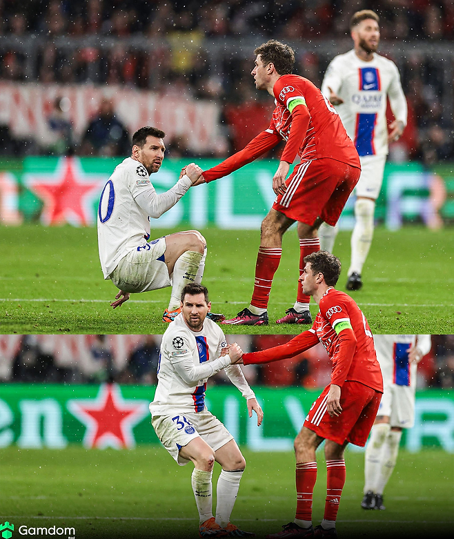 유럽챔피언스리그에서 뮌헨과 PSG에서 맞대결했던 뮐러와 메시. 올어바웃아르젠틴 SNS