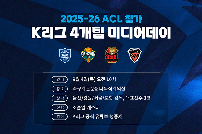 ACL 참가 4팀의 미디어데이가 9월4일 축구회관에서 열린다. 한국프로축구연맹 제공
