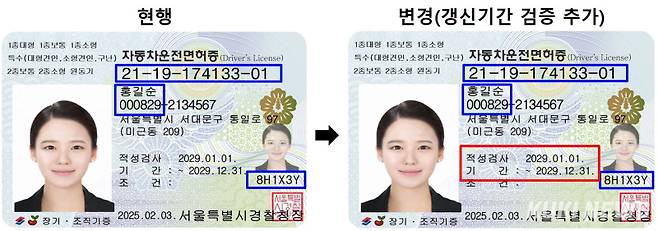 9월 1일부터 면허증 진위여부조회는 기존 성명, 생년월일, 운전면허번호, 암호일련번호 검증에서 '갱신기간’ 검증이 추가된다. 한국도로교통공단