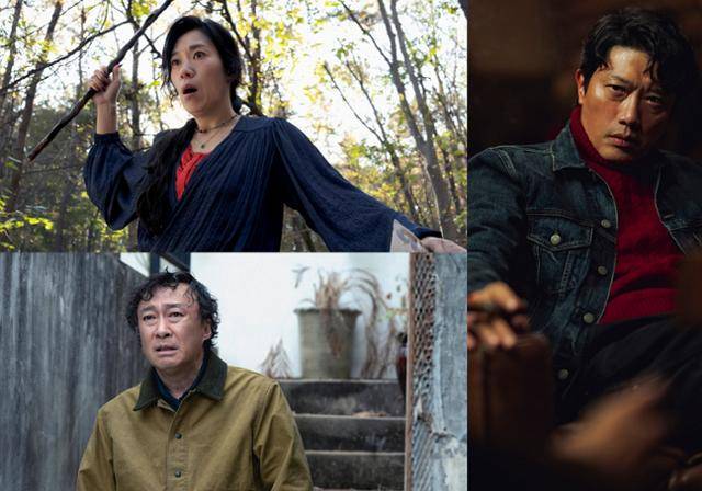 영화 '어쩔수가없다'에서 구범모(왼쪽 위부터 시계방향으로), 최선출, 아라 역을 각각 연기한 이성민 박희순 염혜란. CJ ENM 제공