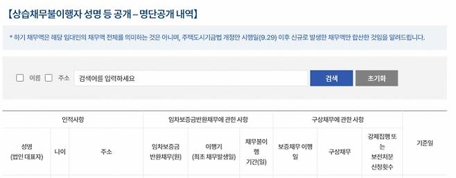 /사진=국토교통부 상습채무불이행자 성명 공개 홈페이지