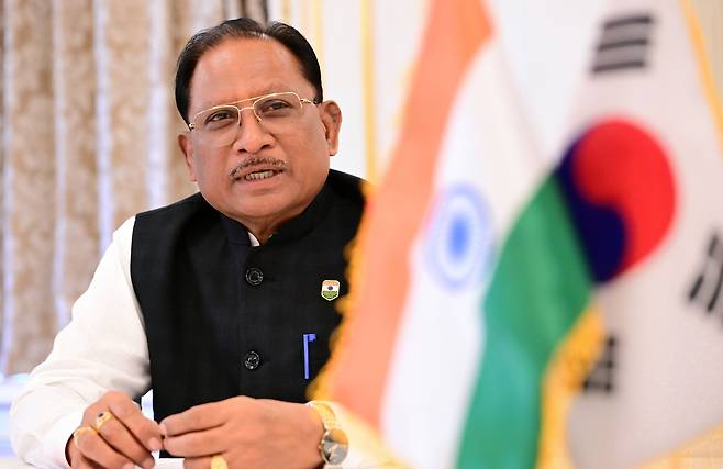 한국을 방문한 인도 차티스가르(Chattisgarh) 주정부 비슈누 데오 사이(Vishnu Deo Sai) 주총리가 8월 27일 오후 서울 중구 롯데호텔에서헤럴드경제·코리아헤럴드와 인터뷰를 하고 있다. 이상섭 기자