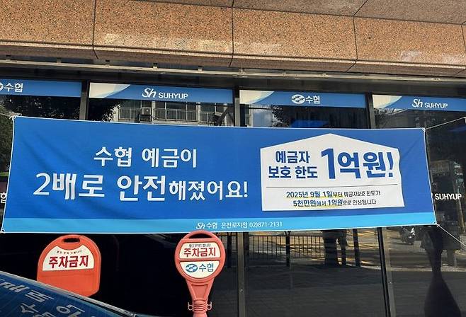 2일 서울 관악구 봉천동에 위치한 경인북부수협 은천로지점에 예금자 보호 한도 1억원 상향을 안내하는 현수막이 설치돼 있다.ⓒ데일리안 박상우 기자