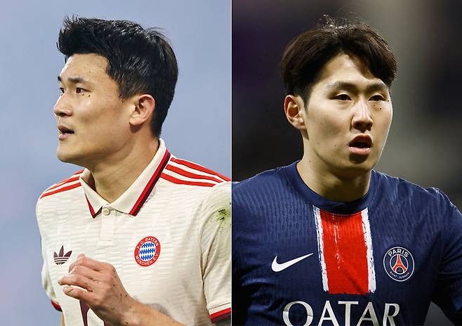 바이에른 뮌헨 김민재(왼쪽)와 파리 생제르맹 이강인. EPA·로이터=연합뉴스