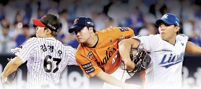 LG 김영우·한화 정우주·삼성 배찬승(왼쪽부터). 연합뉴스·한화이글스 제공