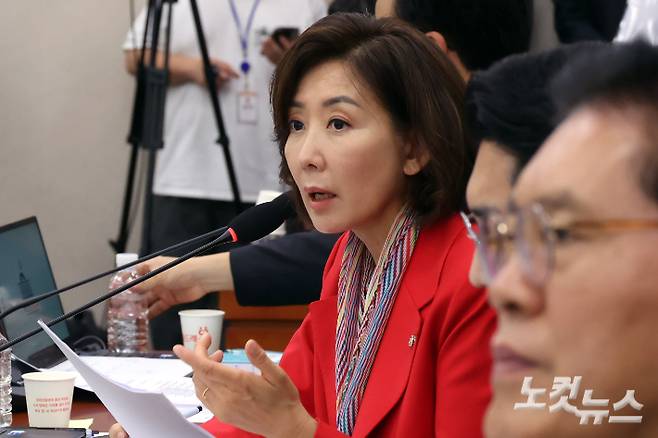 4일 서울 여의도 국회에서 열린 법제사법위원회 전체회의 '검찰개혁 공청회'에서 국민의힘 나경원 의원이 발언을 하고 있다. 윤창원 기자