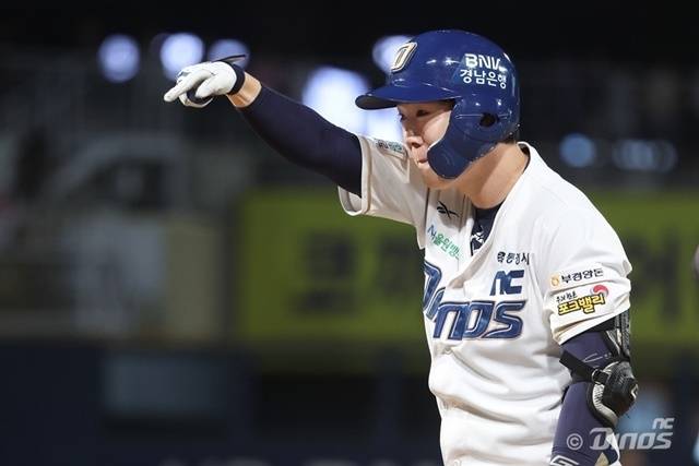 박건우는 6일 창원 KIA전에서 적시타를 쳤다. 사진=NC 제공