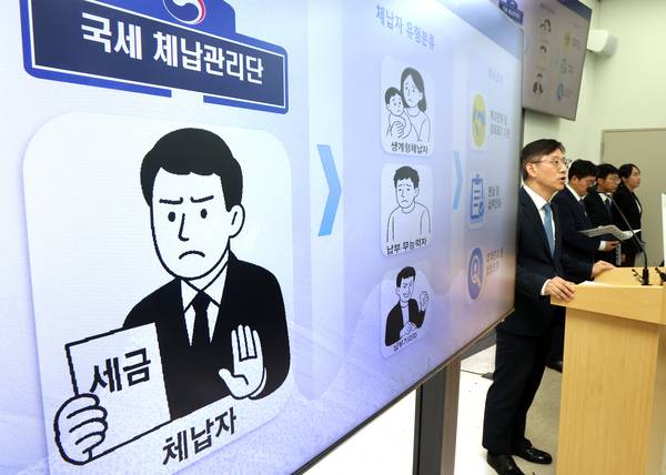 국세청 안덕수 징세법무국장이 4일 정부세종청사 국세청 기자실에서 모든 체납자 실태확인을 위한 ‘국세 체납관리단’ 추진과 관련한 설명을 하고 있다. 2025.9.4 /연합뉴스